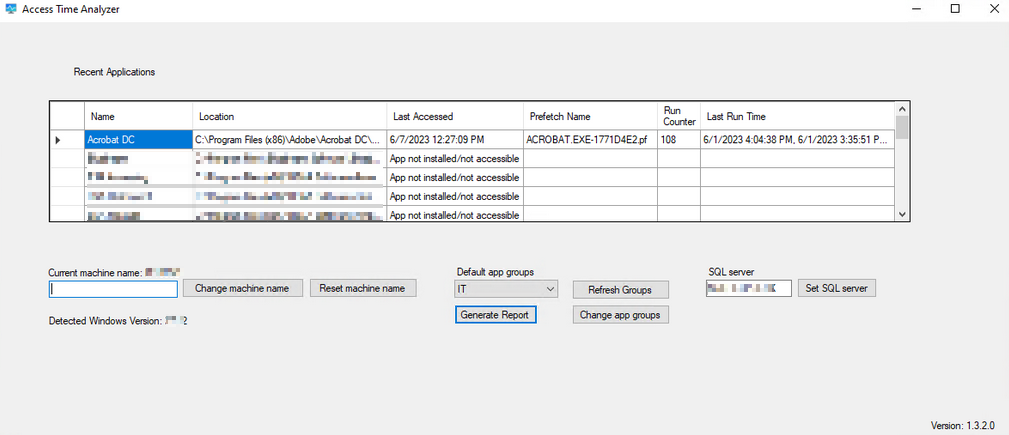 Access Time Analyzer main screen